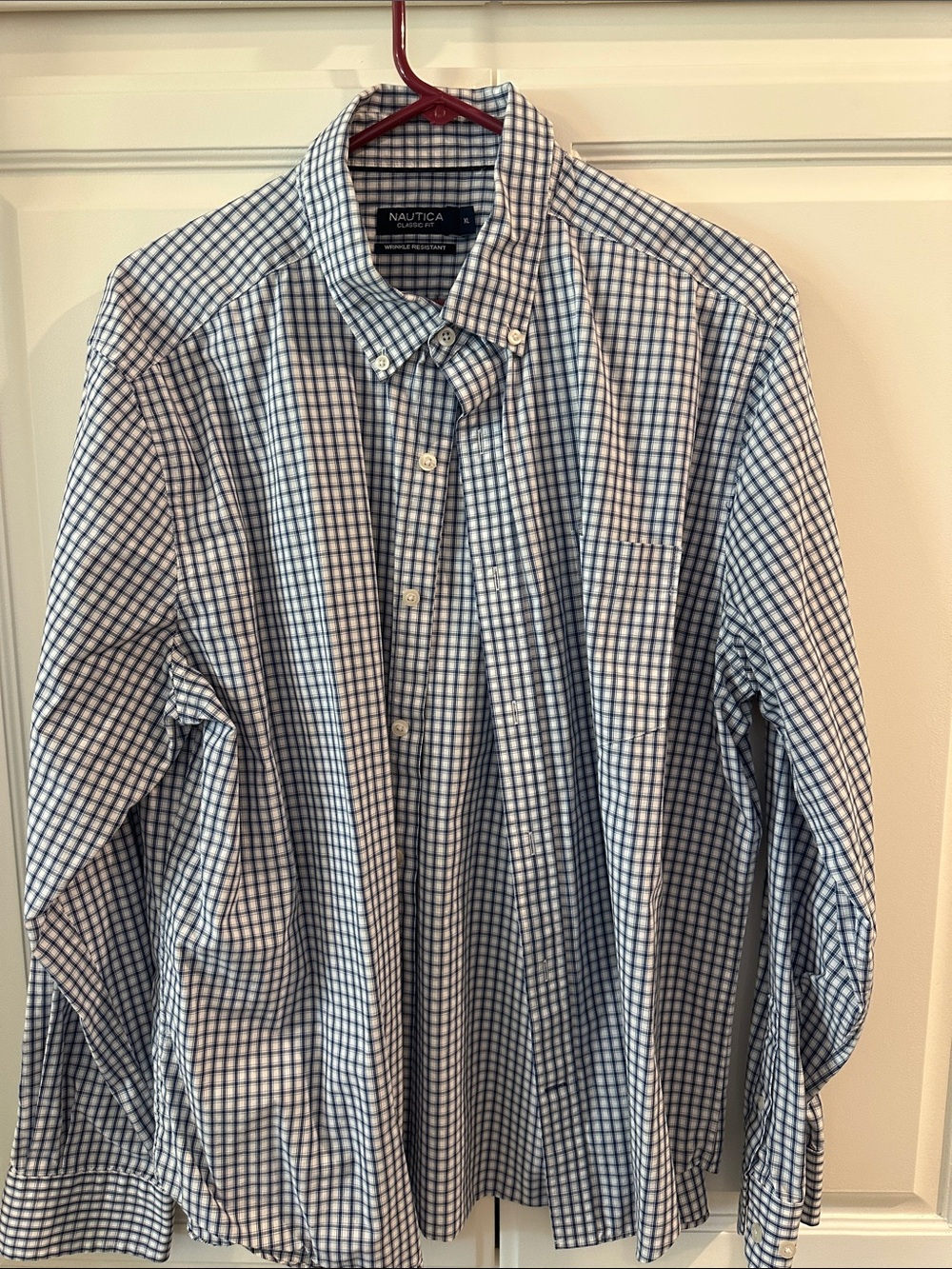 Nautica Blue and White Windowpane Button-Down Dress Shirt